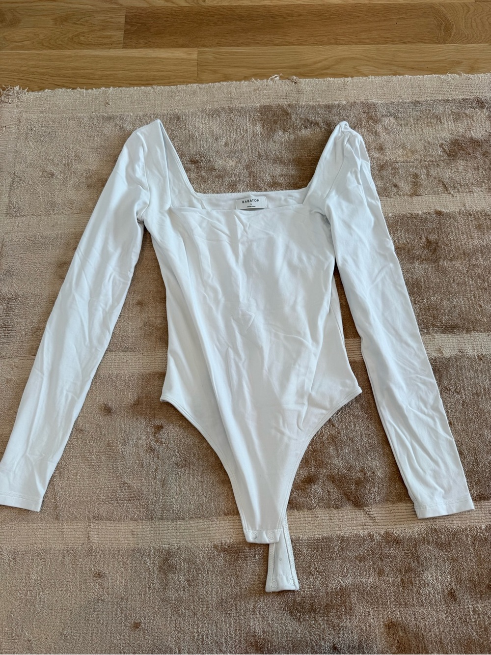 Babaton White Square-Neck Long Sleeve Bodysuit